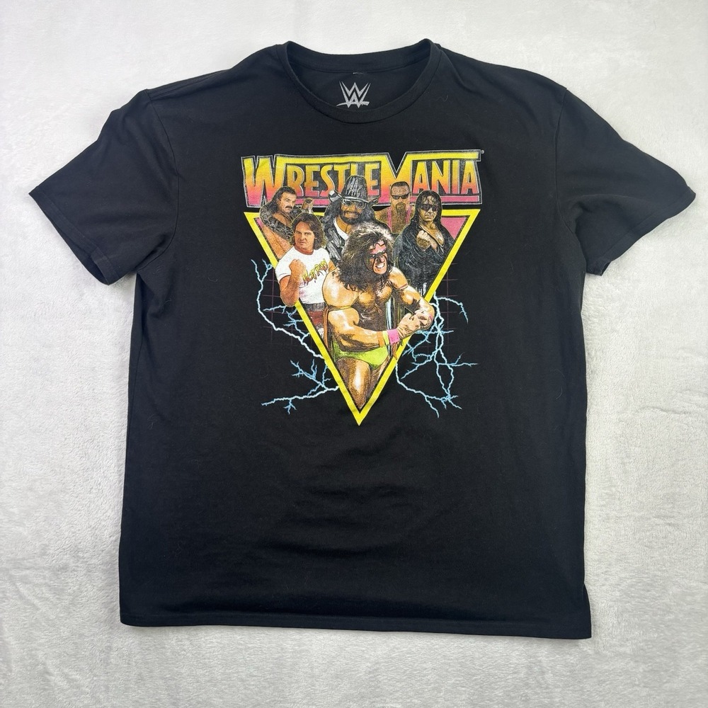 WWE WrestleMania Ultimate Warrior Randy Savage Black SS Graphic Shirt Men's XL